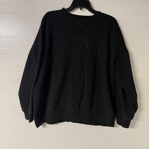 Pink Victoria Secret Women XL Black Logo Fleece Crewneck Pullover Sweatshirt